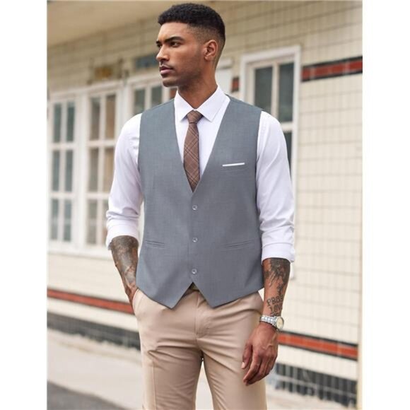 Men's Suit Vest Slim Fit Grey - Picture 2 of 5